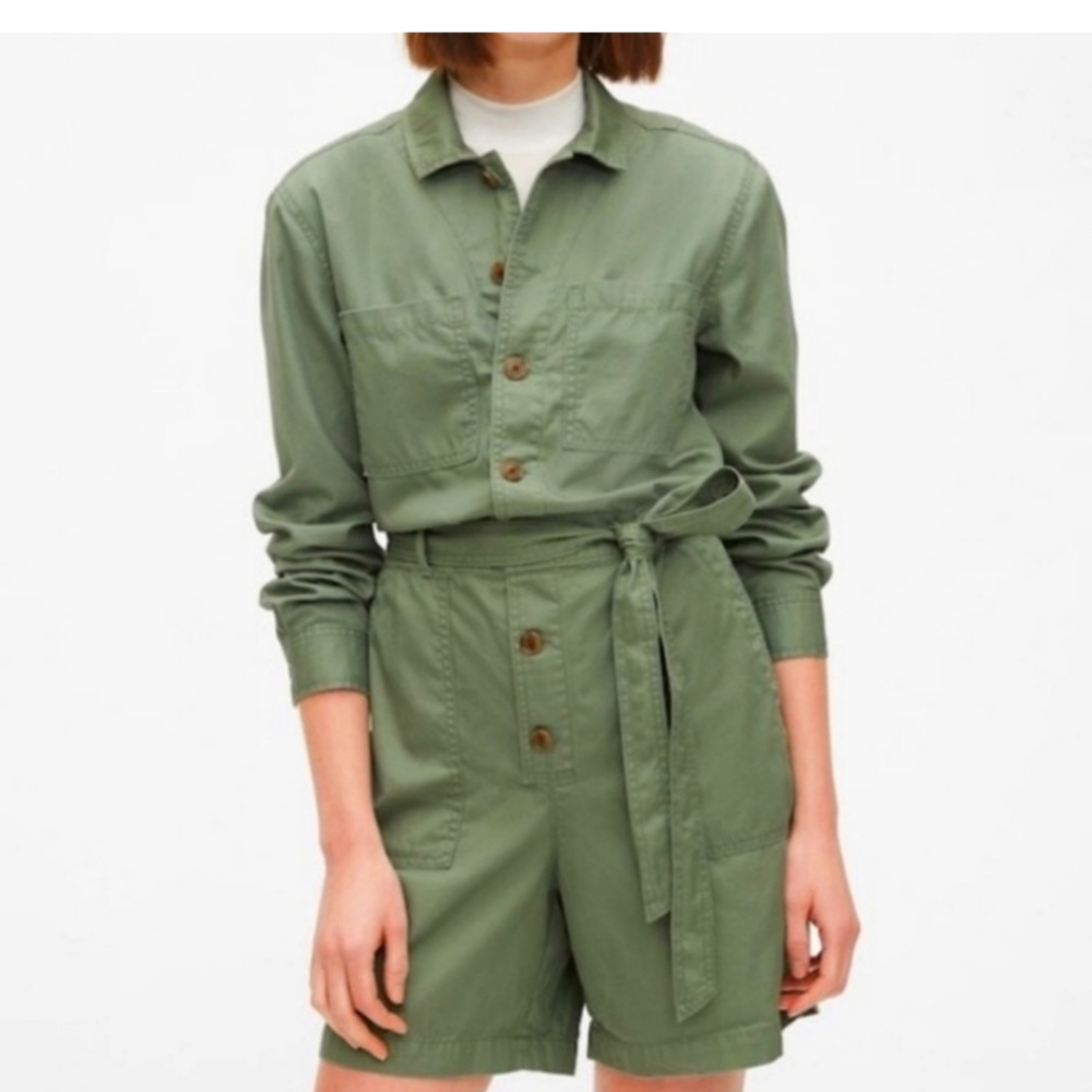 Utility Green Button-Front Women’s Romper Jumpsuit